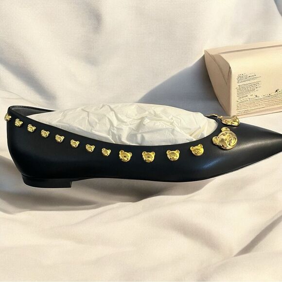 MOSCHINO Teddy Bear Stud Flats Black Ballerina Flats EU Size 40/US9.5 New in Box - Picture 2 of 10